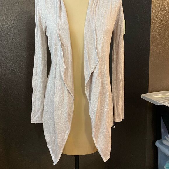 White House Black Market soft pink‎ metallic open front shawl collar cardigan - Picture 2 of 7